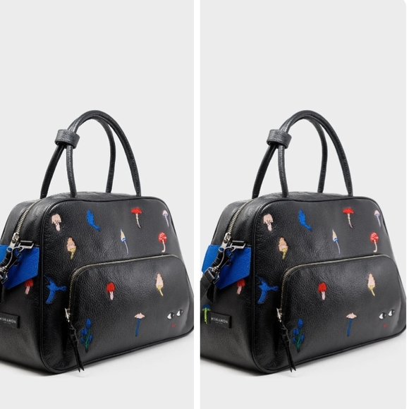Min & Mon Handbags - Min & Mon Marino Large Crossbody Black Leather Bag - Woodlands Embroidery